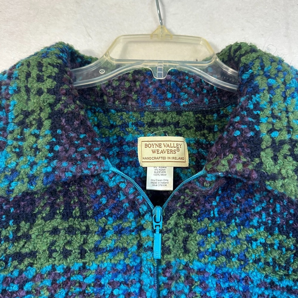 Vtg BOYNE VALLEY WEAVERS Jacket‎ Ireland Handmade Women XXL Wool blue Knit Zip - Picture 4 of 5
